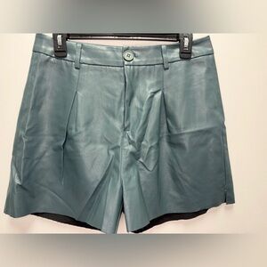 NWT Lili Sidonio Molly Bracken Frankie Faux Leather Shorts in Duck Blue Size M